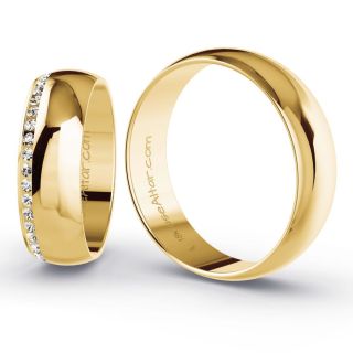 Aliança de Casamento Tradicional Zagrebe Ouro 18K 6mm Abaulada c/ Zircônias