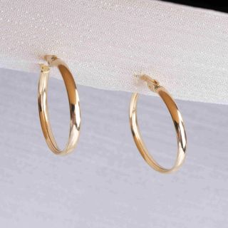 Brinco Argola Média Brou de Noix Fio Chato Ouro Amarelo 18K