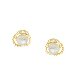 Brinco Cremona com Pérola Central e Brilhantes de Diamantes Ouro Branco 18K