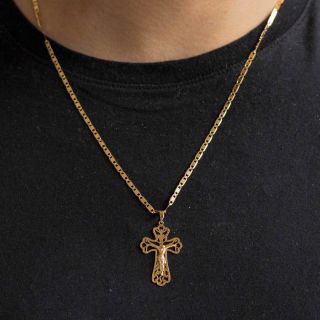 Pingente Bari Ouro Amarelo 18K Crucifixo Largo Vazado Moderno