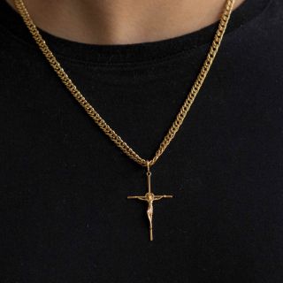 Pingente Essen Ouro Amarelo 18K Crucifixo Fino Cristo