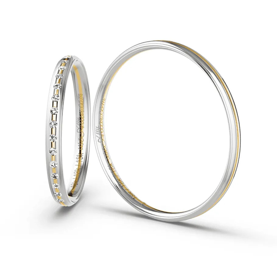 Aliança de Casamento Ouro Amarelo e Branco 18K Bruxelas 2mm | Fina